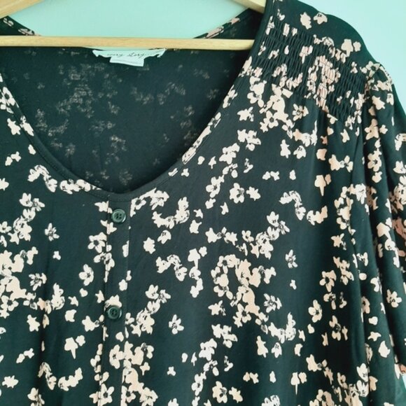 PENNINGTONS Button Down V-Neck Floral Print Tunic Top Black & Pink Sz 2X - Picture 5 of 14